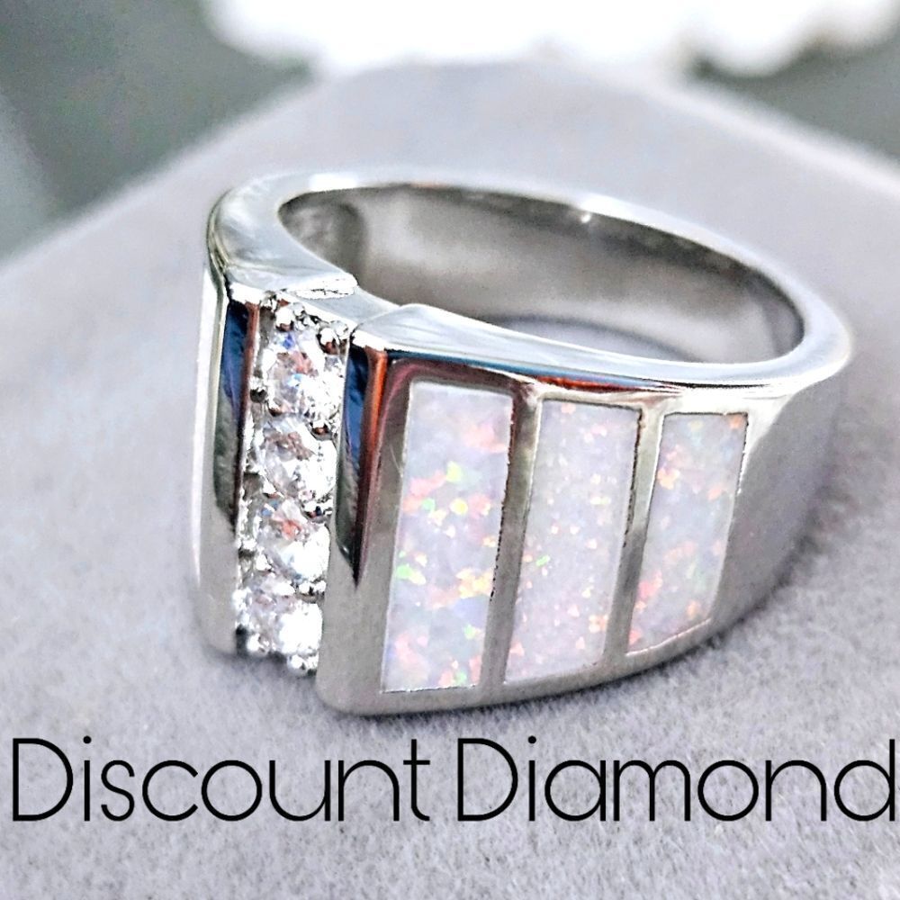 Moissanite & White Fire Opal Ring on 925 Sterling Silver